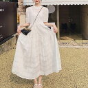 【P2倍&クーポン有】パフスリーブ クルーネック フレア レディース ティアード ワンピドレス フレアワンピース 個性的 春 夏 ひざ下 ロング丈 半袖 二の腕...