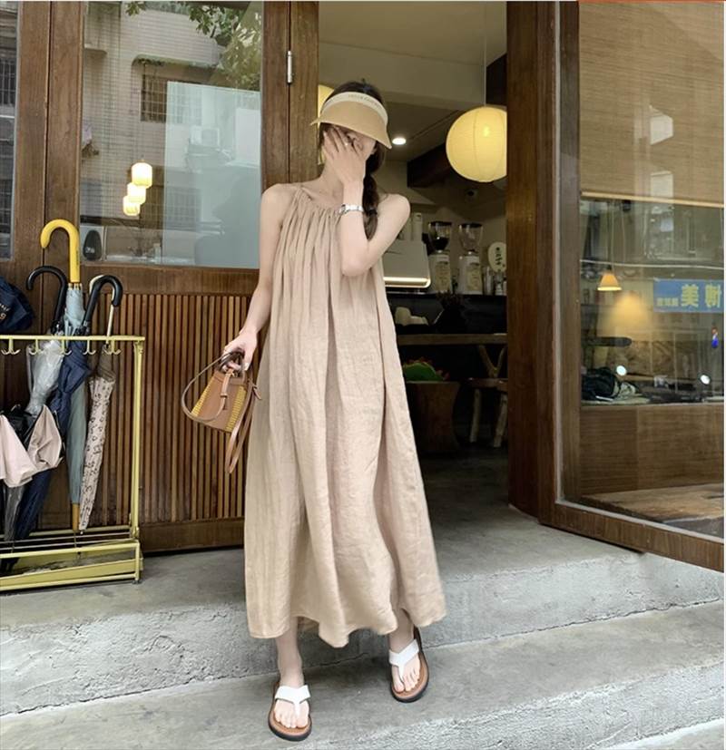 【P2倍&クーポン有】ホルターネック キャミワンピ ワンピース レディース ノースリーブ ロジスワンピ 個性的 夏 ロング丈 アンクル丈 お尻カバー ポッコリお...