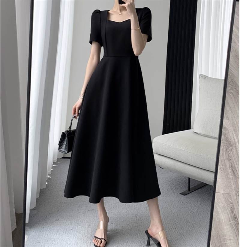 【P2倍&クーポン有】Aライン フレア ワンピドレス ワンピース レディース 個性的 春 夏 ロング丈 アンクル丈 お尻カバー 半袖 二の腕カバー スクエアネッ...