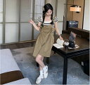 【P2倍&クーポン有】ノースリーブ サロペット ボトムス レディース ギャザー 個性的 春 夏 ひざ上 裾ワイド 袖なし スクエアネック フレア セミフレア Aライン ポケット リボン ウエストゴム 伸縮性 カーキグリーン 無地 サイズ豊富 S M L XL 薄手 学校 イベント 旅行