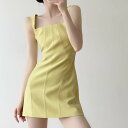 【P2倍&クーポン有】ノースリーブ ミニ ワンピース レディース キャミワンピ 個性的 春 夏 ひざ上 ショート丈 袖なし 腕出し スクエアネック 襟なし 鎖骨...