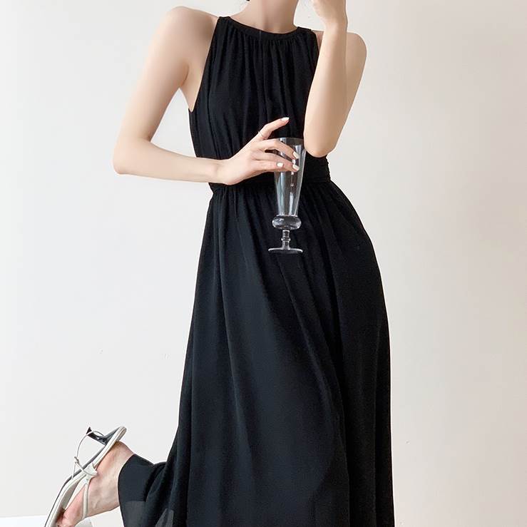 【P2倍&クーポン有】フレア ノースリーブ ワンピース レディース ワンピドレス 個性的 春 夏 ミモレ丈 ロング丈 袖なし 腕出し クルーネック 丸首 襟なし...