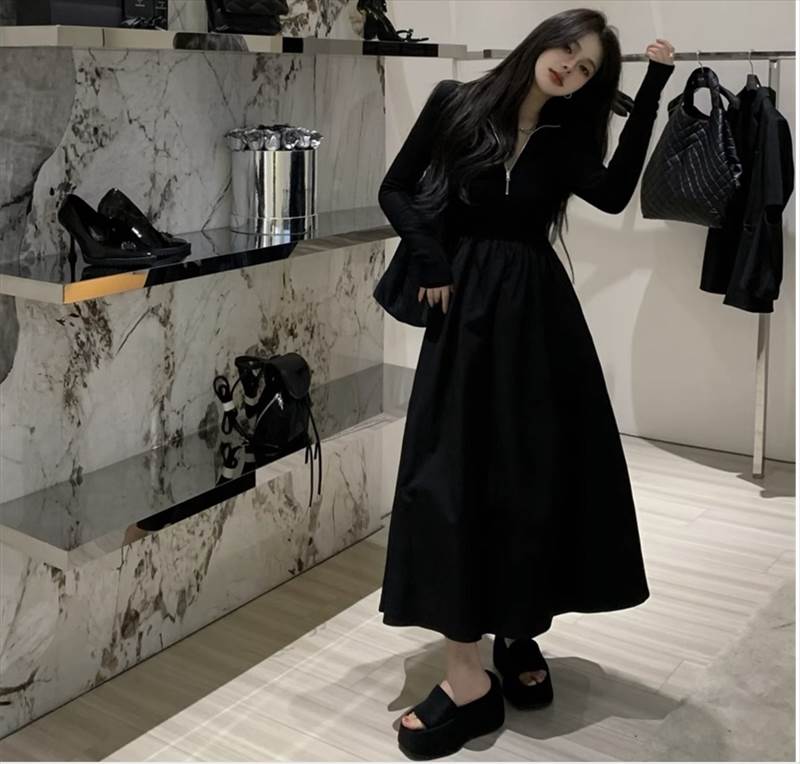 【P2倍&クーポン有】ロング丈 ジップ ワンピース レディース ワンピドレス シャツワンピース 個性的 春 秋 冬 アンクル丈 お尻カバー 裾ワイド 長袖 二の...