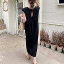 【P2倍&クーポン有】ノースリーブ ロング丈 ワンピース レディース 個性的 春 夏 アンクル丈 お尻カバー 袖なし 腕出し Uネック 襟なし バックコンシャス...
