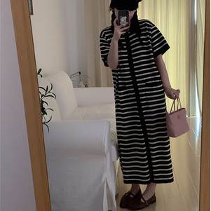 ワンピース レディース ボーダー ワンピ フロントボタン ロング 送料無料 個性的 春服 夏服 秋服 2色 半袖 SNS 映え 写真 映え モテ 流行 トレンド 高見え 楽ちん 細見え 日常使い 定番 ボーダー S ベーシック シンプル ナチュラル