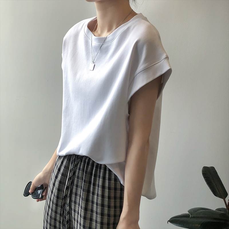 【P2倍&クーポン有】ラウンドネック フレンチスリーブトップス レディース Tシャツ カットソー 春