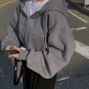 【P2倍&クーポン有】パーカー裏起毛トップス アウター レディース スウェット 上着 秋 冬 ショート丈 短丈トップス 裾短め 長袖 ぽわん袖 羽織り 前開き ボリューム グレー 灰色 ライトグレー ホワイト 白 グレージュ アースカラー 無地 ゆったり フリーサイズ(4)
