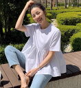 【P2倍&クーポン有】ペプラム クルーネック Tシャツ トップス レディース 白トップス 個性的 春 夏 半袖 丸首 襟なし フレア BIGシルエット ブラック 黒 ホワイト 白 無地 サイズ豊富 M L XL LL 2XL 3L 3XL 4L 4XL 5L 大きめ ゆったり 大きいサイズ ぽっちゃり 旅行(4)