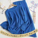 【P2倍&クーポン有】セーター プリーツスカート セットアップ ニット 春 秋 冬 ロング丈 裾短め 長袖 ラウンドネック ノーカラー Aライン ウエストゴム ...