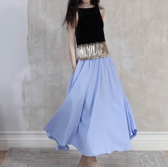 【P2倍&クーポン有】ノースリーブ ワンピドレス 個性的 ワンピース レディース 夏 ロング丈 アンクル丈 袖なし ボートネック フレア 細身 ドッキング 切り...