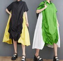 【P2倍&クーポン有】切り替えデザイン シャツワンピース ワンピース レディース 個性的 夏 ひざ丈 お尻カバー ポッコリお腹カバー 半袖 レギュラーカラー フ...