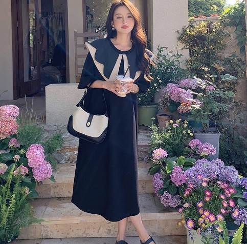 【P2倍&クーポン有】フレアワンピース ミモレ丈 ワンピース レディース ワンピドレス 個性的 夏 秋 7分丈 ミディアム丈 裾長め お尻カバー ポッコリお腹カ...