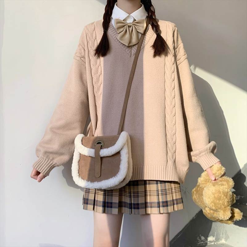 Square Neck - 【P2倍&クーポン有】Vネック セータートップス レディース 個性的 春 秋 冬 お尻カバー 裾ワイド 長袖 萌袖 ボリューム袖 襟なし BIGシルエット 伸縮性 カラバリあり グレー ホワイト ベージュ ネイビー ライトブルー 無地 ゆったり フリーサイズ 厚手 学
