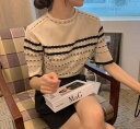 【P2倍&クーポン有】ラウンドネック ニット トップス レディース 春 秋 冬 半袖 立体的 ブラック 黒 ホワイト 白 柄あり サイズ豊富 S M L XL LL オフィス 学校 バイト 旅行 ホテル レストラン 仕事 1枚で決まる 日常使い 高見え 送料無料 コーディ