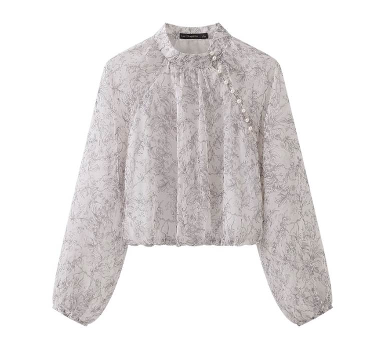 花柄フラワースタンドカラーブラウス...