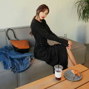 【P2倍&クーポン有】レースアップ フレア ワンピース 個性的 春 秋 冬 ロング丈 アンクル丈 長袖 ウエスト ブラック 黒 無地 M XL LL オフィス ...