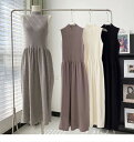 【P2倍&クーポン有】ノースリーブ ミモレ丈 ニットワンピ ワンピース レディース 個性的 春 夏 袖なし 腕出し ハイネック カラバリあり ブラック グレー ...