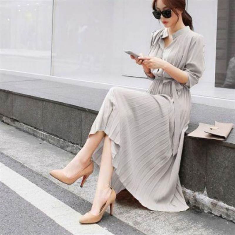 【P2倍&クーポン有】シフォン ミモレ丈 ワンピース レディース 個性的 春 秋 冬 お尻カバー 長袖 二の腕カバー ラウンドネック フレア リボン 透け感 カ...