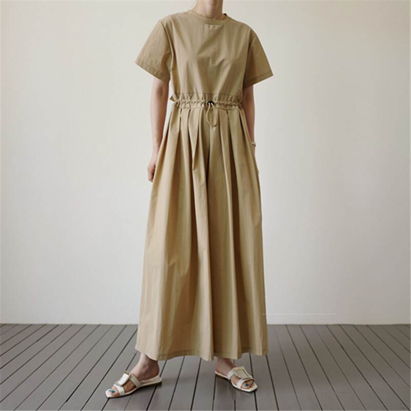 【P2倍&クーポン有】ワイド フレア オールインワン パンツ レディース 個性的 春 夏 ロング丈 マキシ丈 お尻カバー 半袖 五分袖 ラウンドネック ボリューム ウエスト ブラック ベージュ 無地 サイズ豊富 S M L XL LL しわ感 パーティー イベント リゾート ガーデン