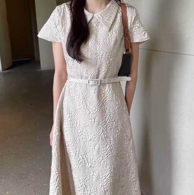 【P2倍&クーポン有】ワンピース レディース ワンピドレス フレアワンピース 送料無料 個性的 ロング アンクル 半袖 ポロカラー ベルト スリム 細身 Aライ...