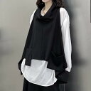 【P2倍&クーポン有】トップス レディース チュニック 台形 送料無料 個性的 春 夏 アシンメトリー 裾長め 袖なし ラウンドネック フレア レイヤード ブラック 無地 フリーサイズ 流行 トレンド 格上げ 着痩せ 効果 コーディネートしやすい スタイル
