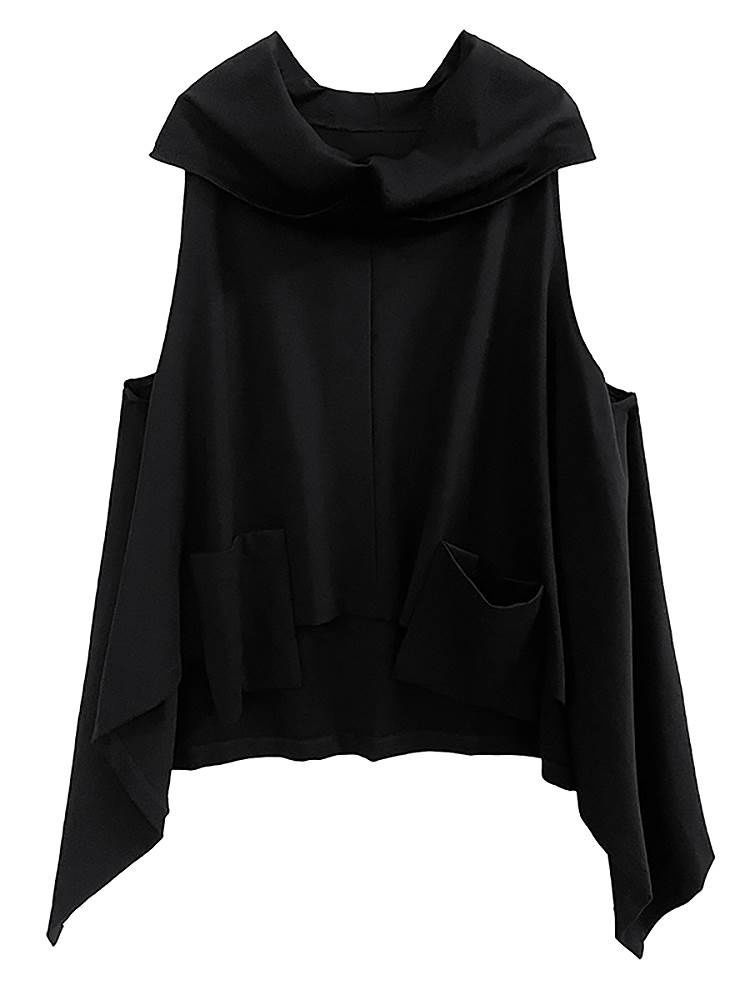 【P2倍&クーポン有】トップス レディース チュニック 台形 送料無料 個性的 春 夏 アシンメトリー 裾長め 袖なし ラウンドネック フレア レイヤード ブラック 無地 フリーサイズ 流行 トレンド 格上げ 着痩せ 効果 コーディネートしやすい スタイル