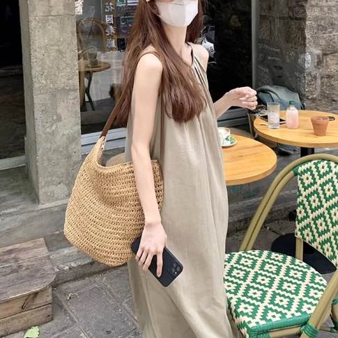 【P2倍&クーポン有】ホルターネック マキシ丈 ワンピース ドレス レディース ノースリーブ 送料無料 夏 フルレングス お尻カバー お腹周り ポッコリお腹カバ...