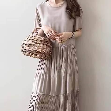 【P2倍&クーポン有】プリーツ ロング お腹周り ワンピース ドレス ワンピドレス 送料無料 夏 フルレングス ロング丈 お尻カバー ポッコリお腹カバー ラウン...