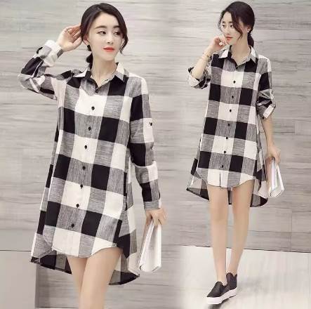 【P2倍&クーポン有】チェック柄 長袖 2way 羽織り トップス アウター ワンピース シャツ 柄シャツ シャツワンピース 送料無料 個性的 春 秋 ミディア...