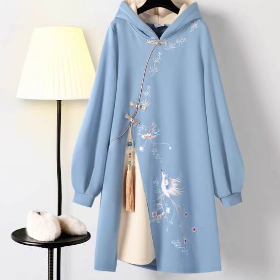 【P2倍&クーポン有】チャイナドレス Aライン ぽっこりお腹 ミモレ ワンピース ドレス レディース プルオーバー フーディー スウェット 送料無料 個性的 秋...