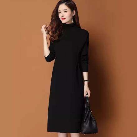 【P2倍&クーポン有】ゆったりウエスト ハイネック ニット セーター ワンピース ドレス ニットワンピ 送料無料 個性的 秋コーデ 冬コーデ ひざ下 お腹周り ...