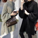 【P2倍&クーポン有】ニットセーター レディース トップス リブニット 長袖 秋冬 サイドスリット ニット セーター ヘムライン オーバーサイズ 冬 秋 大きいサイズ ゆったり ゆったり ブラック グリーン