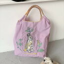 【P2倍&クーポン有】ロープ ドロスト 刺繍 バッグ ハンドバッグ トート エコバッグ マザーズバッグ 肩がけ 手持ち デイバッグ 大容量 便利 軽量 スクエア 四角 ナイロン かわいい 大人可愛い シンプル カジュアル お洒落 レトロ こなれ感 ラフ ラブリー キュート ガ