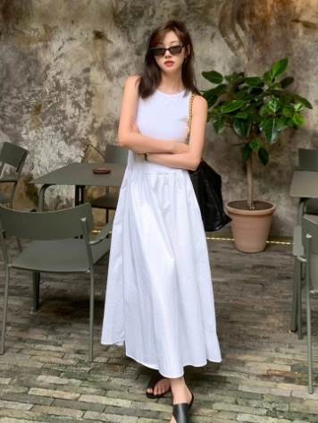 【P2倍&クーポン有】ワンピース カットソー ノースリーブ Tシャツワンピ キャミワンピ 春 夏 ロング丈 マキシ丈 ロング丈 袖なし ラウンドネック セミフレ...