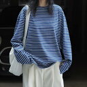 トップス Tシャツ ロンT オールシーズン クルーネック 丸首 カラバリあり ホワイト 白 ブルー 青 ボーダー S M 体型カバー 1枚で決まる スニーカーコーデ 流行 トレンド 普段使い