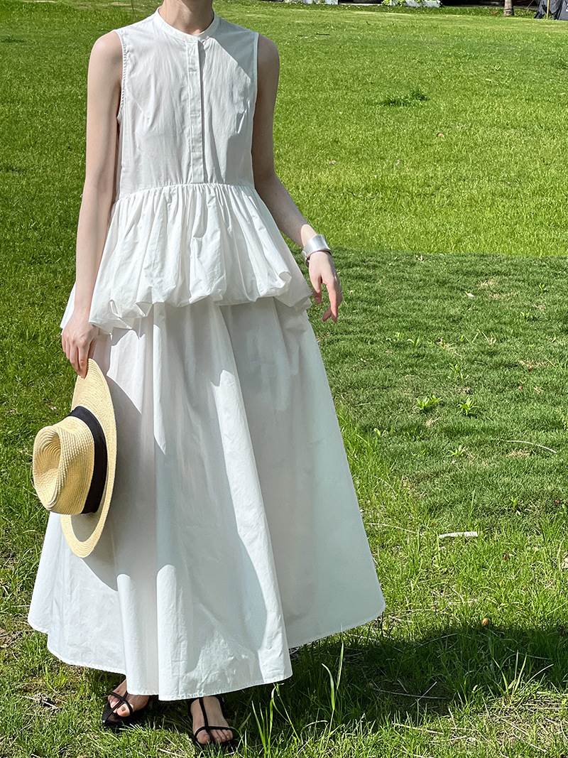 【P2倍&クーポン有】ワンピース ドレス シャツワンピース 春 夏 ロング丈 袖なし フレア 細身 ブラック ホワイト 無地 M L パーティー イベント リゾ...