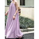 【P2倍&クーポン有】ワンピース キャミワンピ マキシ丈 袖なし デコルテきれい Aライン 淡色 ベージュ ピンク 無地 M L リゾート 体型カバー 1枚で決...