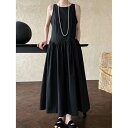 【P2倍&クーポン有】ワンピース 春 ロング丈 袖なし ラウンドネック フレア ブラック パープル 無地 M L 体型カバー 1枚で決まる スニーカーコーデ 流...