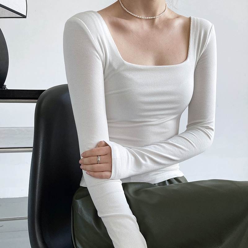 【P2倍&クーポン有】トップス Tシャツ カットソー ニットソー 春 秋 冬 長袖 スクエアネック タイト ブラック グレー ホワイト ベージュ 無地 M L オフィス 学校 大学 イベント 旅行 ガーデン レストラン コンサート ライブ 外遊び 外出 体型カバー 普段使い 日常