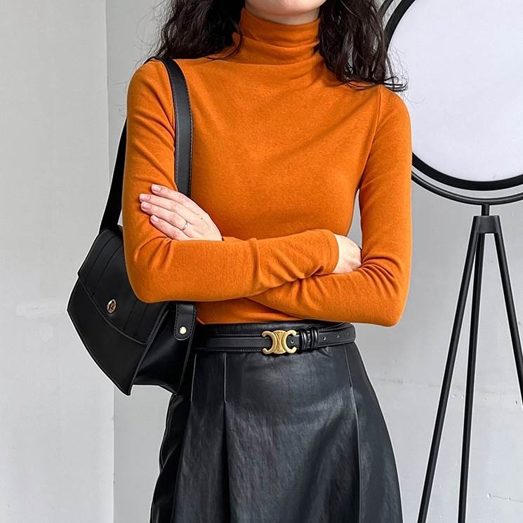 【P2倍&クーポン有】トップス カットソー 春 秋 冬 長袖 タートルネック ハイネック スリム タイト ブラック ホワイト オレンジ M L オフィス 学校 大学 イベント 旅行 ガーデン レストラン コンサート ライブ 外遊び 外出 体型カバー 普段使い 日常使い 楽ちん