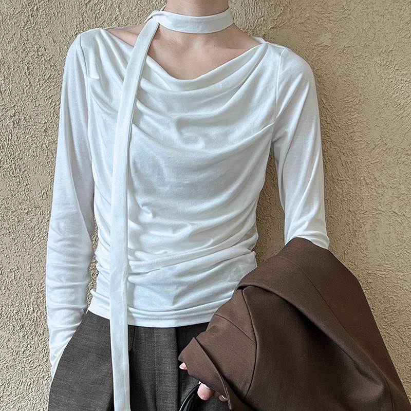 【P2倍&クーポン有】トップス Tシャツ カットソー 春 秋 冬 長袖 ボートネック ブラック ホワイト パープル M L オフィス 学校 大学 イベント 旅行 ガーデン レストラン コンサート ライブ 外遊び 外出 体型カバー 普段使い 日常使い 楽ちん 着回し デイリー 合わせ