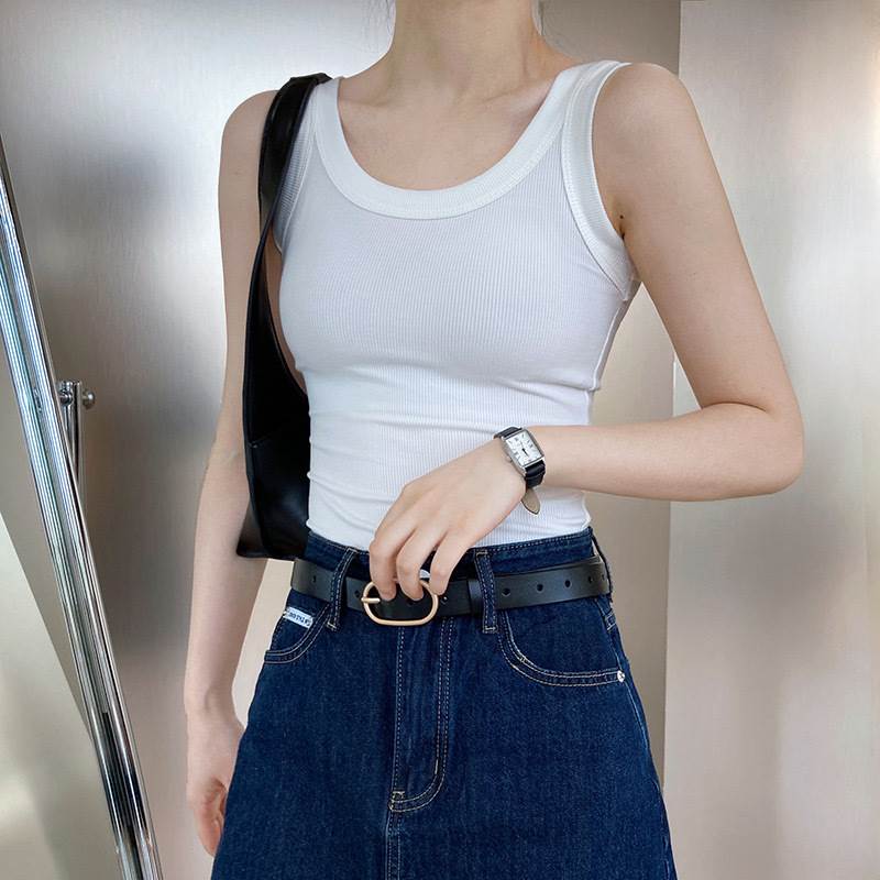 【P2倍&クーポン有】トップス インナー レディース タンクトップ ノースリーブ 春 夏 秋 長丈トップス 袖なし 腕出し Uネック スリム タイト Iライン 肩だし 肌みせ 伸縮性 アメカジ ブラック 黒 グレー 灰色 ホワイト 白 緑 グリーン ブラウン 茶色 無地 M L XL LL