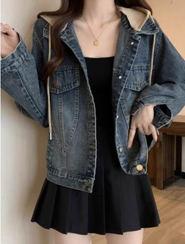 Gジャン ブルーデニム アウター レディース ジャケット 春 秋 普通丈トップス 長袖 襟付き フード 無地 サイズ豊富 M L XL LL 2XL 3L 3XL 4L 4XL 5L 厚手 旅行 普段使い 日常使い 定番 デイリー 合わせやすい 人気 売れ筋 モテ ベーシック シンプル ナチュラル カジュアル