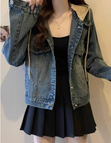 Gジャン ブルーデニム アウター レディース ジャケット 春 秋 普通丈トップス 長袖 襟付き フード 無地 サイズ豊富 M L XL LL 2XL 3L 3XL 4L 4XL 5L 厚手 旅行 普段使い 日常使い 定番 デイリー 合わせやすい 人気 売れ筋 モテ ベーシック シンプル ナチュラル カジュアル