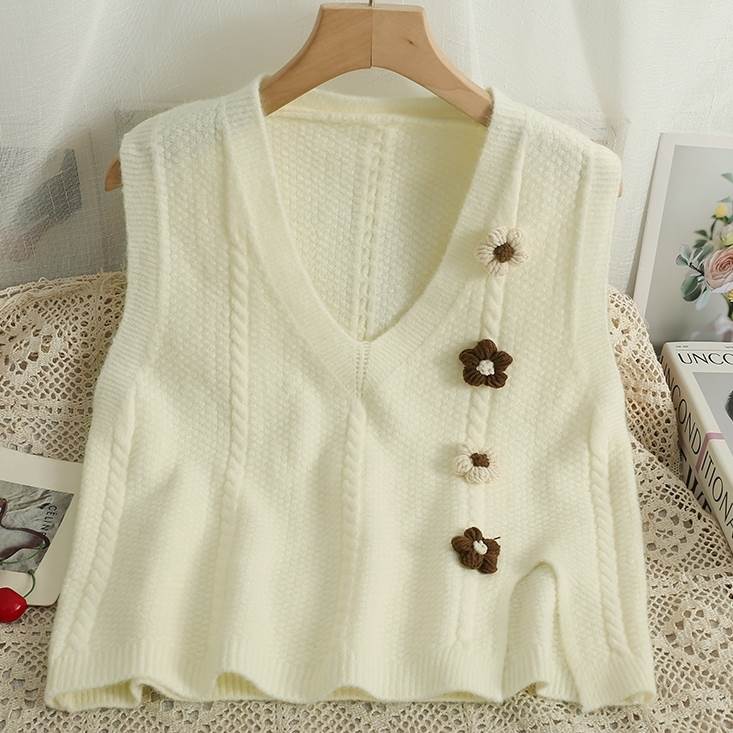V-Neck - 【P2倍&クーポン有】トップス ニット セーター ベスト 春 秋 冬 袖なし Vネック ブラック ホワイト ベージュ グリーン フリーサイズ 学校 大学 イベント 高原 ガーデン レストラン コンサート ライブ カラオケ 外出 体型カバー 重ね着しやすい 普段使い デイリー ベーシ