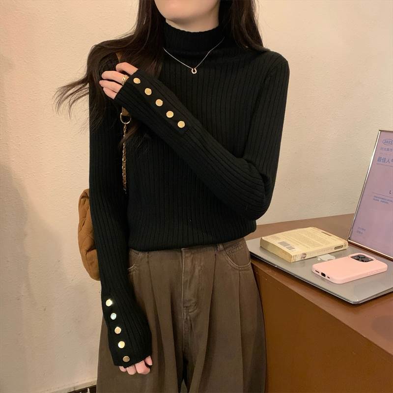 トップス ニット セーター 春 秋 冬 長袖 ハイネック スリム 細身 ブラック ホワイト アプリコット ベージュ S M L XL LL 学校 バイト イベント リゾート 旅行 ホテル ガーデン レストラン コンサート ライブ 外出 体型カバー 1枚で決まる 重ね着し