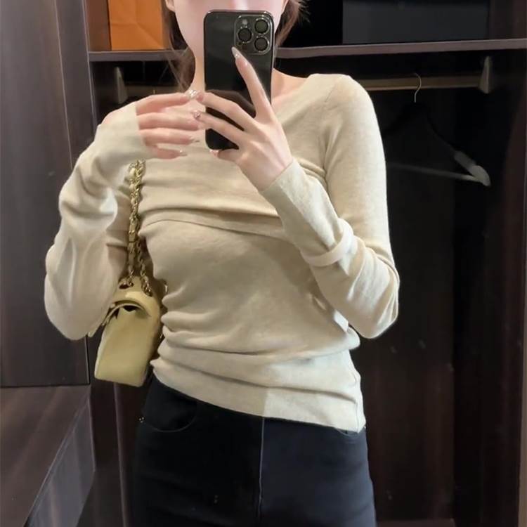 【P2倍&クーポン有】トップス ニット セーター 春 秋 冬 長袖 オフショルダー スリム タイト 細身 ベー..