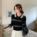 【P2倍&クーポン有】トップス ニット セーター 春 秋 冬 長袖 ポロ クルーネック 丸首 襟付き ブラック S M L XL LL イベント リゾート 旅行 高原 ホテル ガーデン コンサート ライブ 外遊び 体型カバー 日常使い 華奢見え 細見え 着痩せ 効果 若見え 高見え 合わせや(4)
