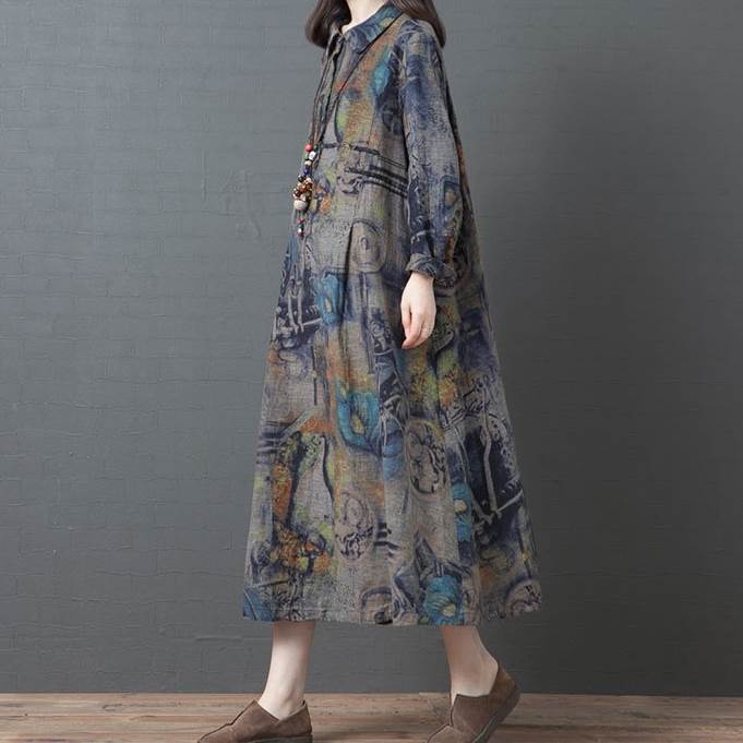 【P2倍&クーポン有】ワンピース 春 秋 ミモレ丈 長袖 襟付き フレア ブルー M L XL LL 2XL 3L 学校 パーティー イベント リゾート 旅行 ホテル ガーデン レストラン コンサート ライブ 外遊び 1枚で決まる 流行 トレンド 普段使い 日常使い 着痩せ 効果 着回し