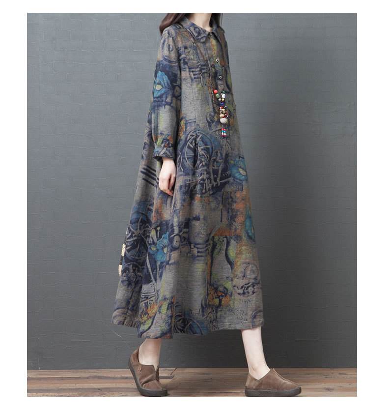 【P2倍&クーポン有】ワンピース 春 秋 ミモレ丈 長袖 襟付き フレア ブルー M L XL LL 2XL 3L 学校 パーティー イベント リゾート 旅行 ホテル ガーデン レストラン コンサート ライブ 外遊び 1枚で決まる 流行 トレンド 普段使い 日常使い 着痩せ 効果 着回し